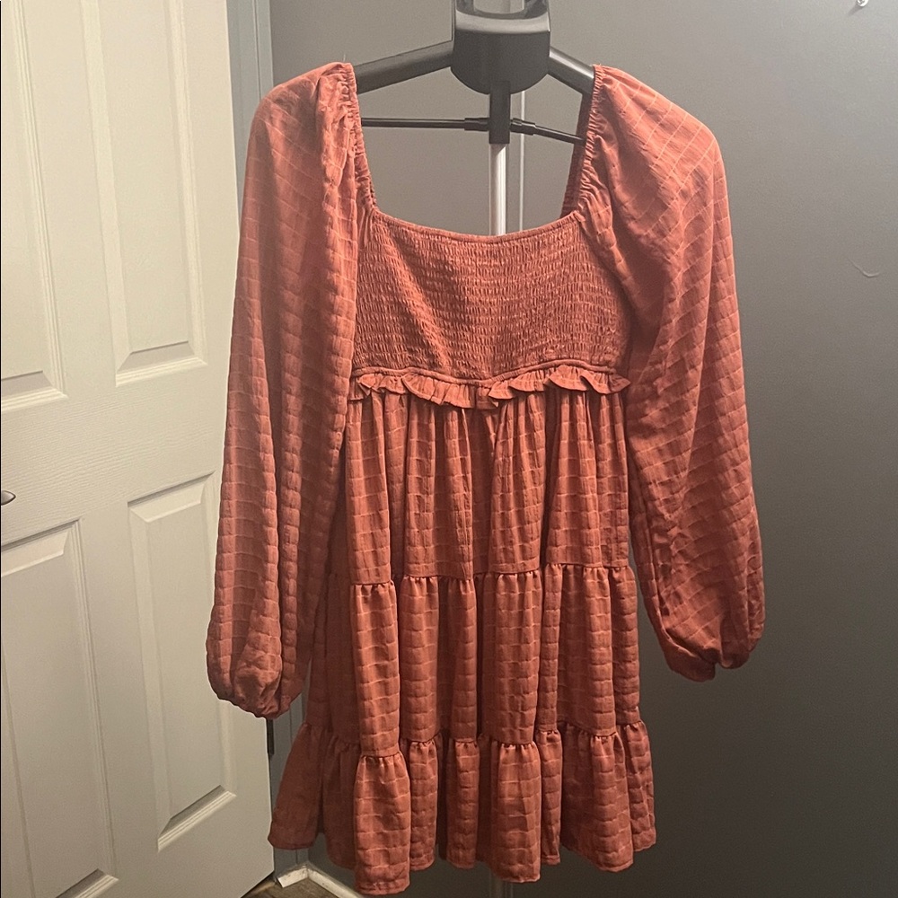 Altar'd State Rust Smocked Ruffle Blouse